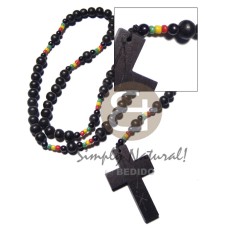 rasta  rosary black 10mm natural wood beads with 63mmx40mm wooden bl