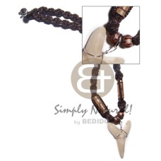 bone shark tooth pendant in brown twisted macrame  18in