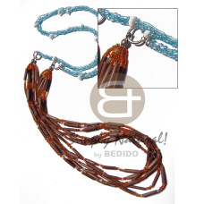 twisted baby blue glass beads and 6 layers sig id wood  32in