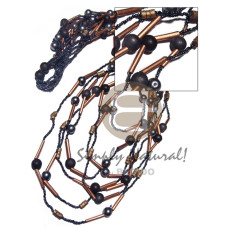 7 graduated rows of bronze bamboo. metallic glass beads, coc hei