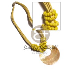 12 rows yellow wax cord with yellow glass beads and 60mm round mop