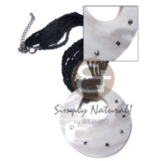 6 layers black beads with 55mm round kabibe shell pendant with imit