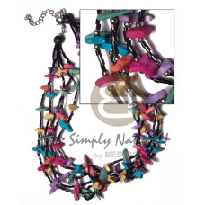 multicolored coco nuggets in 5 rows black cut beads and silver b