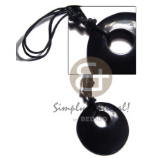 black round 45mm carabao horn in black wax adjustable wax cord