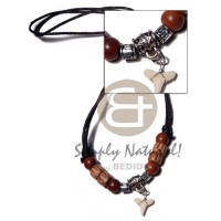 shark tooth in adjustable wax cord with wood beads
