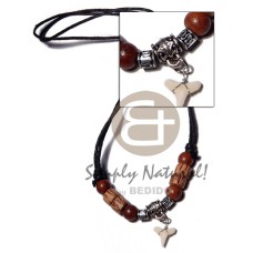 shark tooth in adjustable wax cord with wood beads