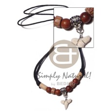 shark tooth in adjustable wax cord with wood beads