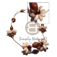 4 pcs. flower sigay cowrie shells with wood beads combination in wax cor