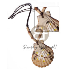 handpainted piktin shell in adjustable wax cord with wood beads a