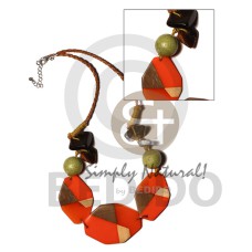 1 pc 40mmx53mm  2pcs 33mmx45mm flat octagon orange resin wood combination with wood beads accent and braide