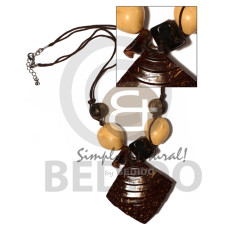 50mm grooved top coated coco pendant with kukui nuts and wood beads accent  18in