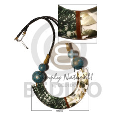 laminated wooden semi circle 138mmx28mm with grass digital paper print and blacklip shells in clear 