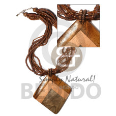 70mm diamond 3 types of of wood patched pendant in 5 rows 2 3 coco heishe brown and 4 rows glass cut