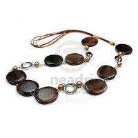 looped camagong tiger ebony hardwood flat disc with rounded edgesin soutache cords with accents