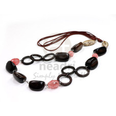 chunky camagong tiger ebony hardwood with glass crystals and accents in soutache cords  36in
