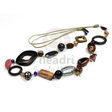 camagong tiger ebony hardwood beads, laminated shells combination with accents  36in