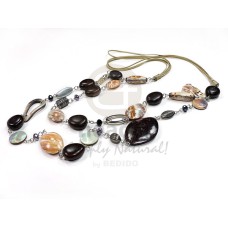 2 rows camagong tiger ebony hardwood with laminated shells combination and accents in soutache cords  34in 