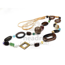 looped camagong tiger ebony hardwood with laminated shells and glass crystals accents in soutache cord