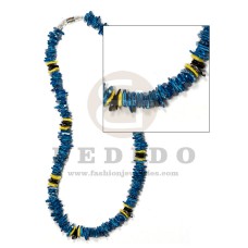 white rose puka shell colored blue / yellow / black combi / 18 in / surfer