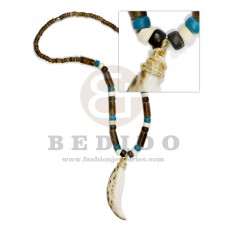 4-5mm coco beads tiger w/ 7-8 coco pokalet beads in blue bleached black with wood tube / cowrie shel