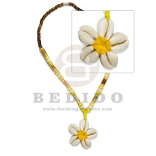 4-5mm coco beads tiger w/ 7-8 coco pokalet beads in yellow bleached with wood tube / cowrie flower s