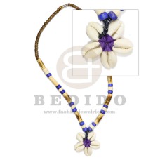 4-5mm coco beads tiger w/ 7-8 coco pokalet beads in lavender bleached with wood tube / cowrie flower
