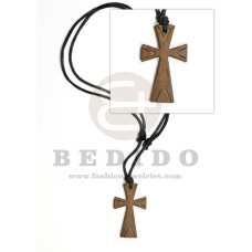adjustable leather thong with carabao horn carved cross pendant