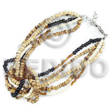 5 rows 2 3m coco pklt earth tones and cut glass beads elastic c