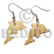 dangling 30x17mm mother of pearl shell (MOP) dolphin earrings