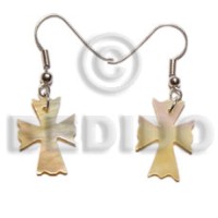 dangling 19x14mm mother of pearl shell (MOP) cross earrings
