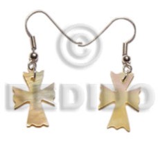 dangling 19x14mm mother of pearl shell (MOP) cross earrings