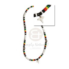 rasta 4-5 mm white clam shell beads with 4-5 coco pokalet and shark toot pendant