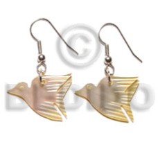 dangling mother of pearl shell (MOP) 24x17mm bird earrings