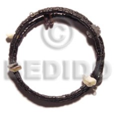 2 3mm coco Pokalet. black hoop wire bracelet adjustable