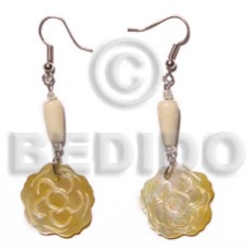 dangling 25mm mother of pearl shell (MOP) flower with wood beads glass