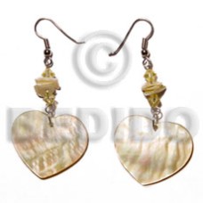 dangling mother of pearl shell (MOP) heart 25mmx30mm with goldlip acrylic crystals