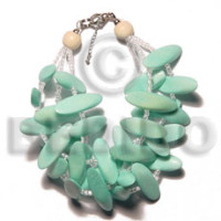 3 rows aqua green slidecut wood beads