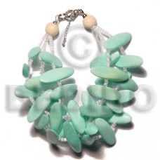 3 rows aqua green slidecut wood beads