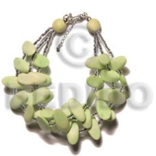 3 rows lime green slidecut wood beads