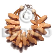 3 rows peach slidecut wood beads with