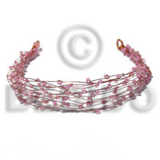 8 rows copper wire cuff bracelet with pastel pink glass beads