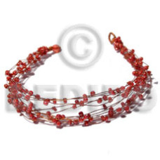 8 rows copper wire cuff bracelet with red glass beads