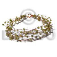 8 rows copper wire cuff bracelet with green glass beads