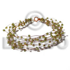 8 rows copper wire cuff bracelet with green glass beads