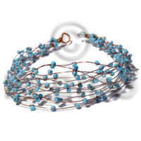 8 rows copper wire cuff bracelet with baby blue glass beads