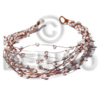 8 rows copper wire cuff bracelet with white glass beads
