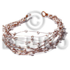 8 rows copper wire cuff bracelet with white glass beads