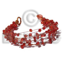 8 rows copper wire cuff bracelet with red glass beads