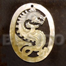 oval mother of pearl shell (MOP) dragon carving 45mm