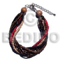 twisted 4 rows 2 3mm coco pklt  natural white nat brown red black